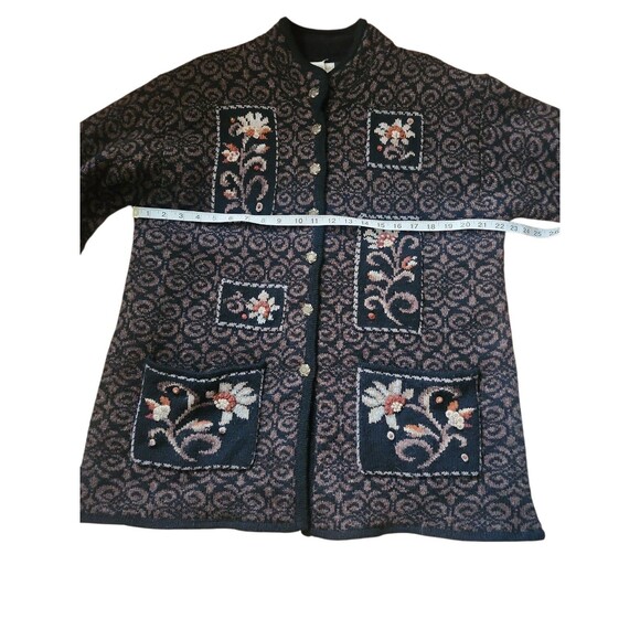 Coldwater Creek Shetland Wool Cardigan Sweater Womens Large Brown Cottage Floral - Picture 6 of 8